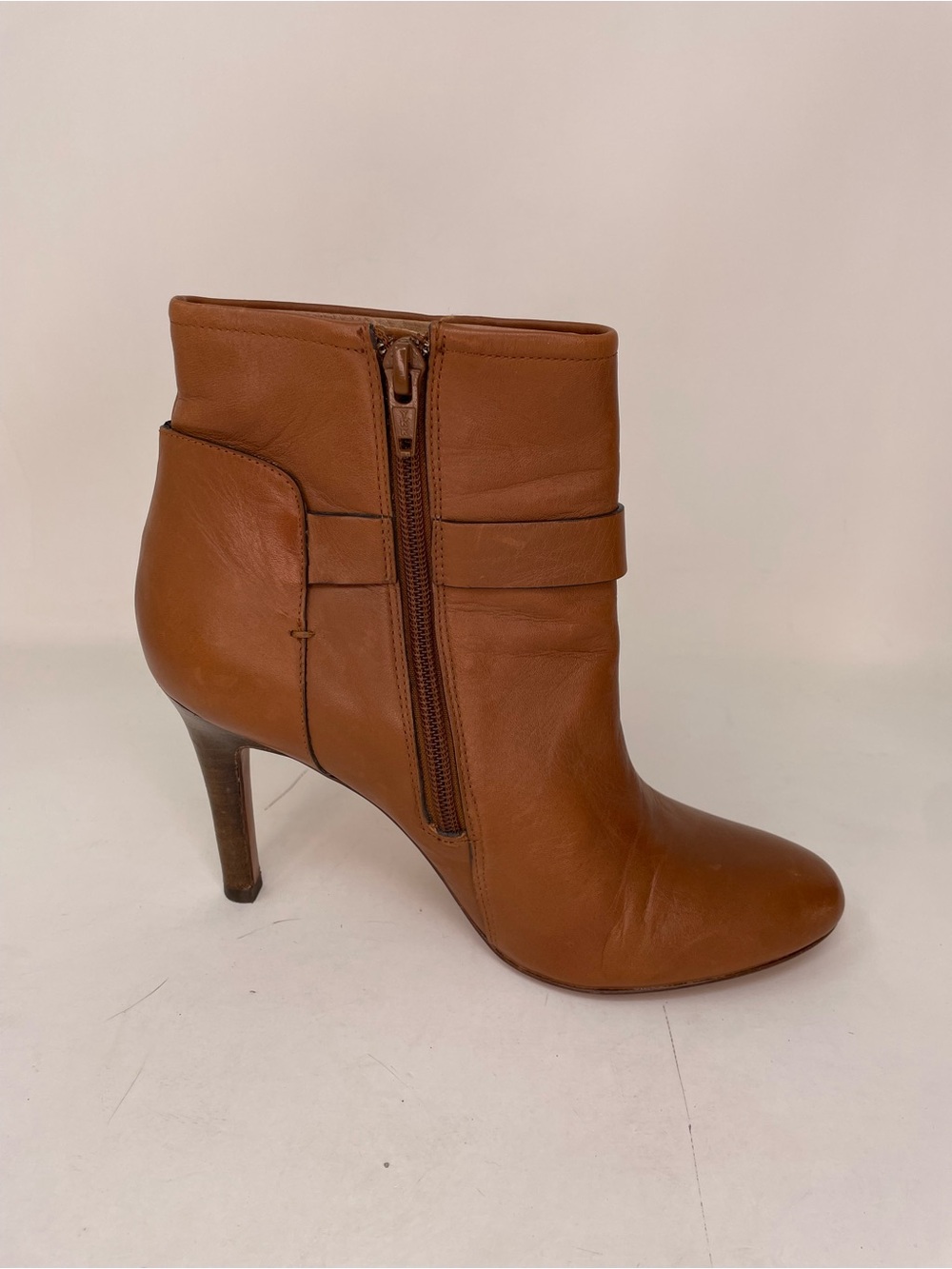 Coach Boots Women's Tan Leather Ankle Booties Buckle Detail Heels 7.5 - Picture 3 of 11